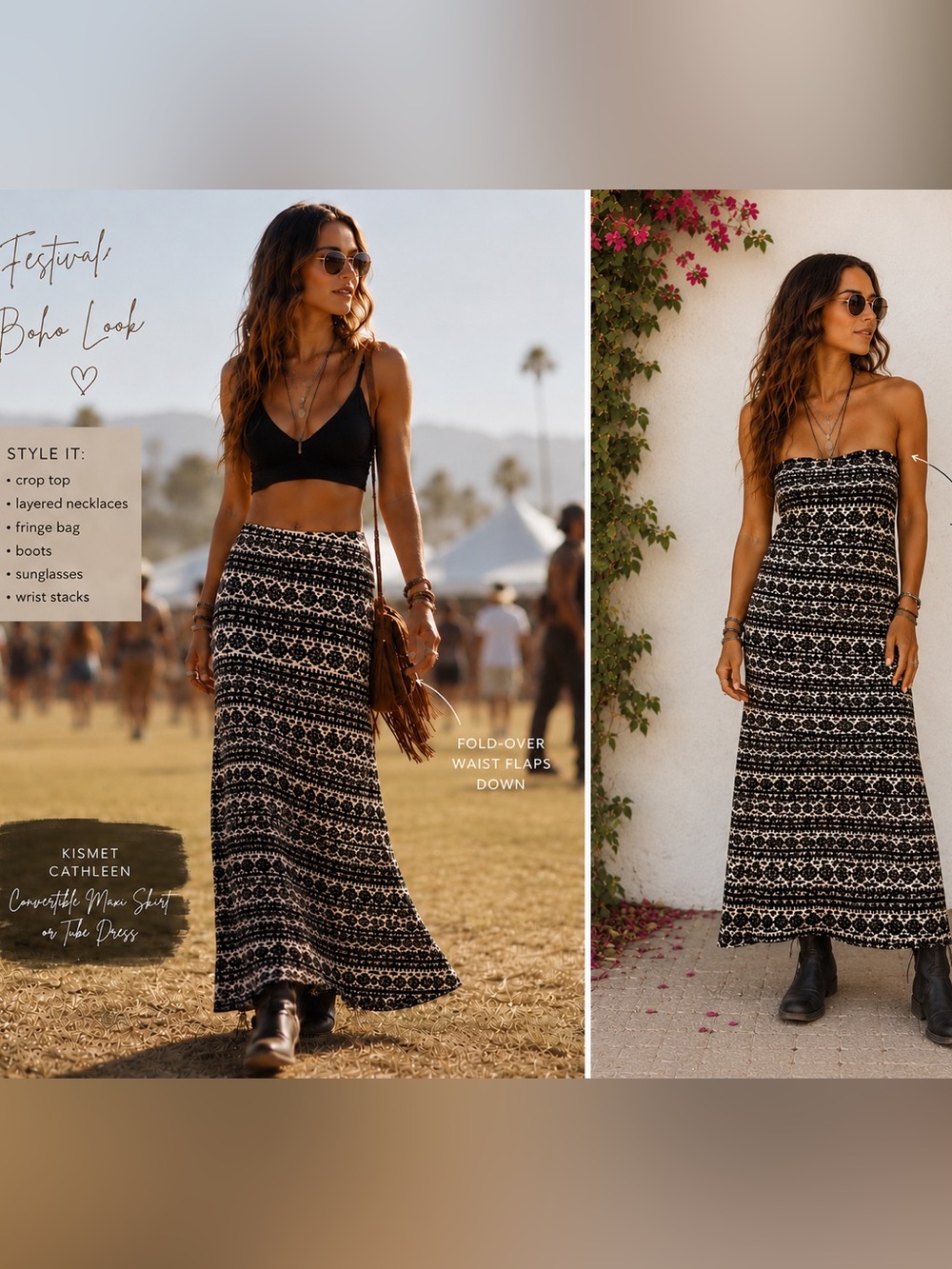 Kismet Boho Convertable Fold over waist on Skirt / Dress